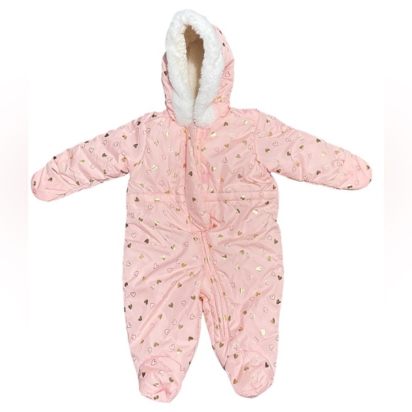 The Children’s Place Baby Snowsuit 3-6M Pink Hooded Bunting Mittens Winter - Picture 1 of 7